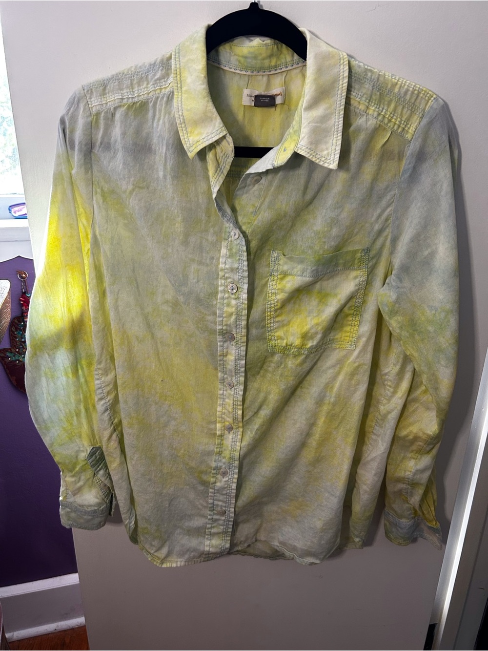 Anthropologie Light Yellow Tie-Dye Button Front Shirt Jacket